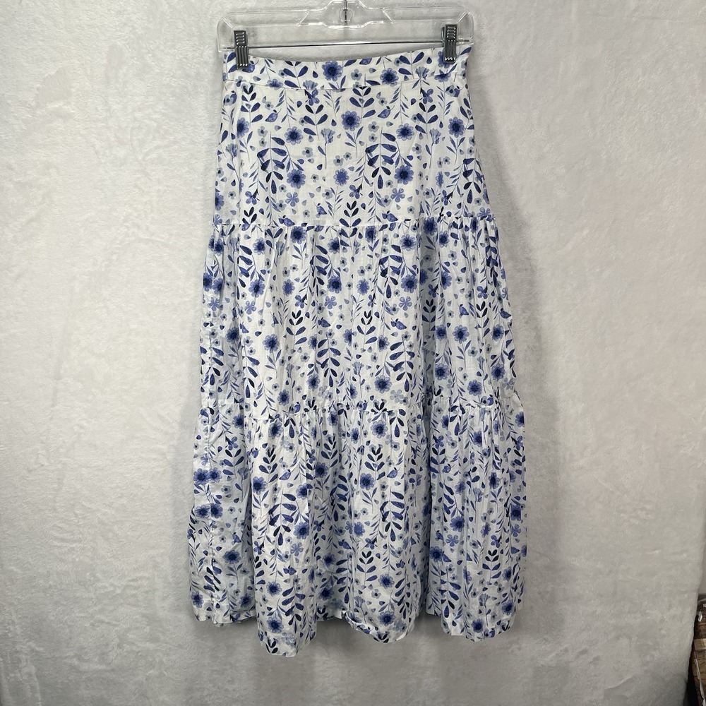 GAP Tiered Maxi Skirt Womens 2 Natural Cotton Floral Coastal Summer Spring